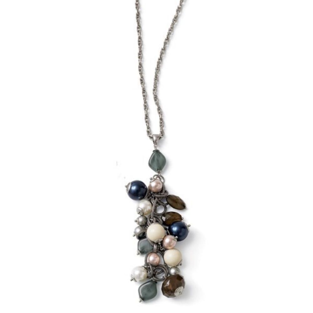 Lia Sophia BAUBLES Retired long textured silver glass & resin beads necklace NWT